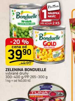 ZELENINA BONDUELLE vybrané druhy 300-400 g/PP 265-300 g 