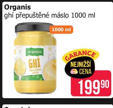 Organis ghí přepuštěné máslo 1000 ml  