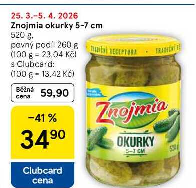 Znojmia okurky 5-7 cm, 520 g, pevný podíl 260 g