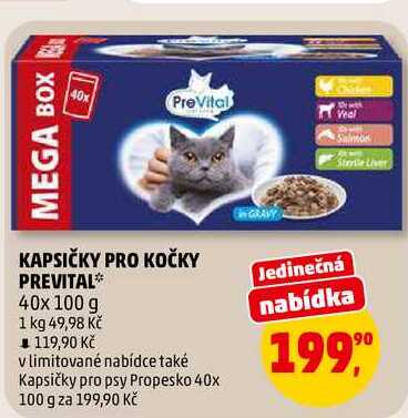 KAPSIČKY PRO KOČKY PREVITAL, 40x 100 g