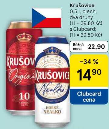 Krušovice, 0.5 l, plech. dva druhy