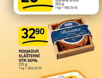 ROMADUR KLÁŠTERNÍ SÝR 60% 125 g 