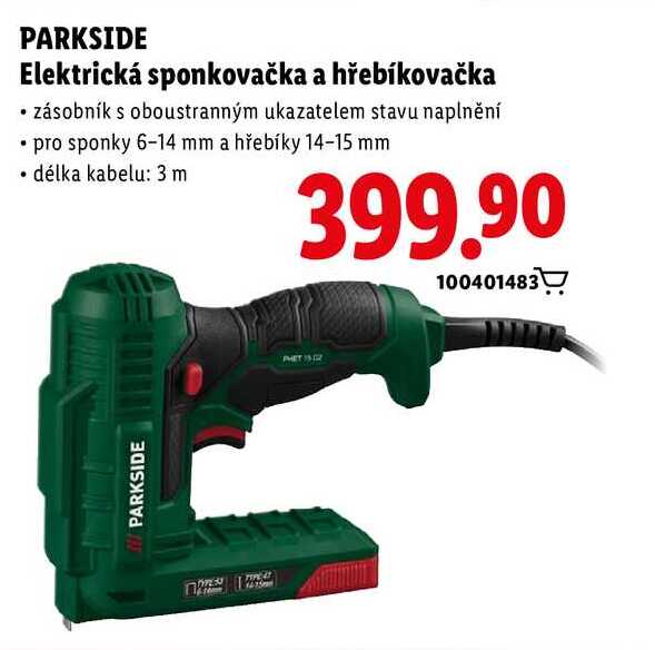 PARKSIDE Elektrická sponkovačka a hřebíkovačka 