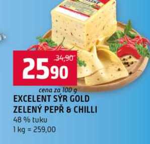 EXCELENT SÝR GOLD ZELENÝ PEPŘ & CHILLI 48% tuku 100g