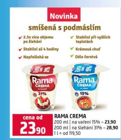 RAMA CREMA 200 ml na vaření 15% 200 ml na šlehání 31% 