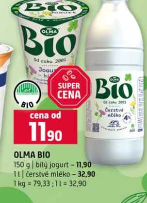 OLMA BIO 150 g bilý jogurt 1l čerstvé mléko 