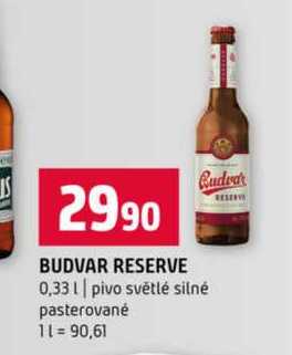 BUDVAR RESERVE 0,33l pivo světlé silné pasterované