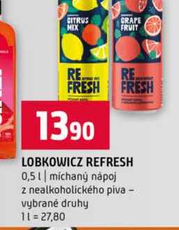 LOBKOWICZ REFRESH 0,5l míchaný nápoj z nealkoholického piva vybrané druhy