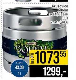 Krušovice Bohém světlý ležák 30l