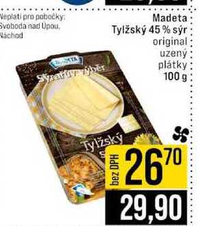 Madeta Tylžský 45% sýr Syraruv výběr original uzený plátky 100 g 