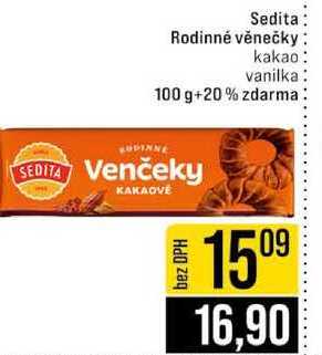 Sedita Rodinné věnečky kakao vanilka 100 g+20% zdarma