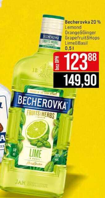 Becherovka 20% Lemond Orange&Ginger Grapefruit&Hops Lime&Basil 0,5l