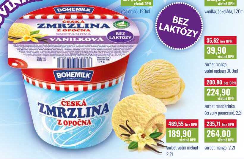 Česká zmrzlina z Opočna 300ml, 2,2l