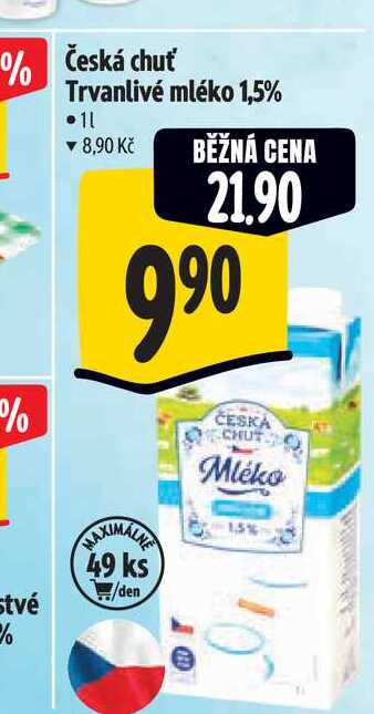 Česká chuť Trvanlivé mléko 1,5%  1 l