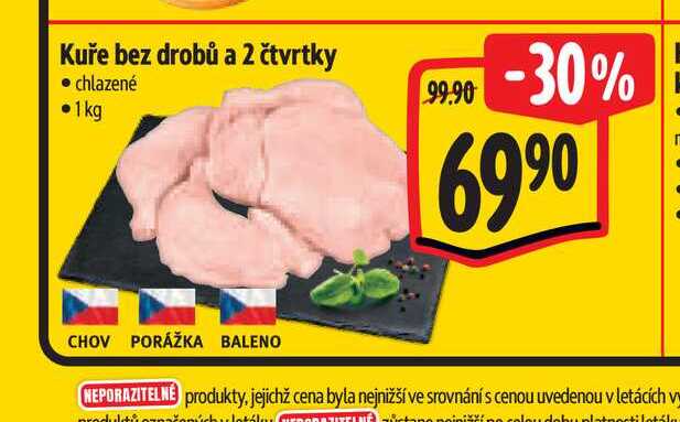 Kuře bez drobů a 2 čtvrtky  1 kg