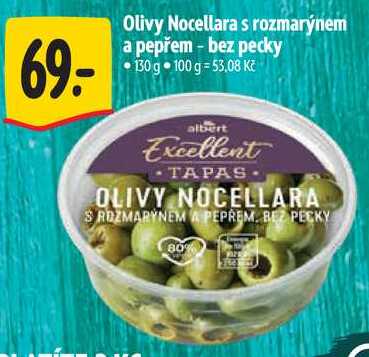 Olivy Nocellara s rozmarýnem a pepřem - bez pecky, 130 g