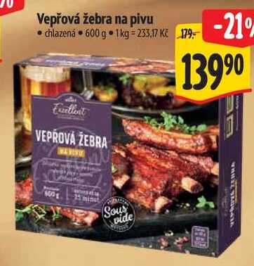 Vepřová žebra na pivu, 600 g