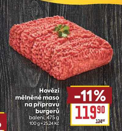 Hovězí mělněné maso na přípravu burgerů balení, 475 g 