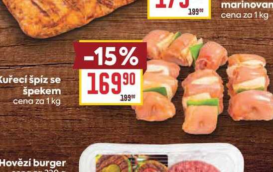 Kuřecí špíz se špekem cena za 1 kg 