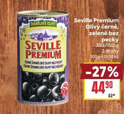Seville Premium Olivy černé, zelené bez pecky 350/150 g