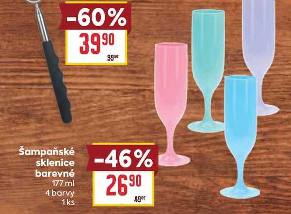 Šampaňské sklenice barevné 177 ml 4 barvy 1ks