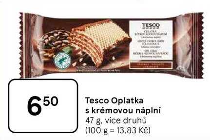 Tesco Oplatka s krémovou náplní, 47 g, více druhů 