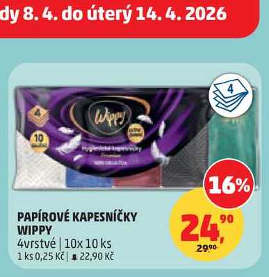 PAPÍROVÉ KAPESNÍČKY WIPPY, 10x 10 ks