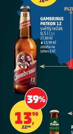 GAMBRINUS PATRON 12 světlý ležák, 0,5 l