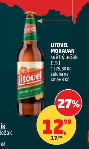 LITOVEL MORAVAN světlý ležák, 0,5 l
