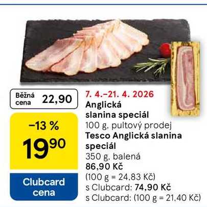 Tesco Anglická slanina speciál, 350 g, balená  