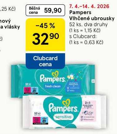 Pampers Vlhčené ubrousky, 52 ks, dva druhy