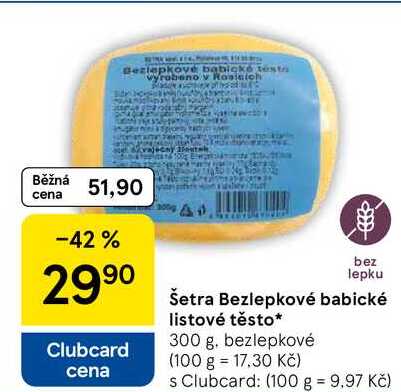 Šetra Bezlepkové babické listové těsto, 300 g. bezlepkové