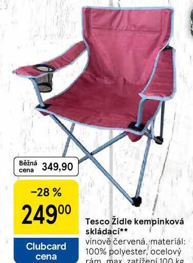 Tesco Židle kempinková skládací, vínově červená, materiál: 100% polyester, ocelový
