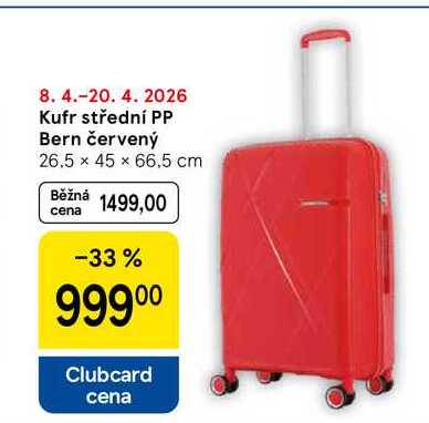 Kufr střední PP Bern červený, 26.5 x 45 x 66.5 cm