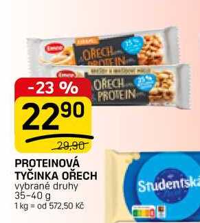 PROTEINOVÁ TYČINKA OŘECH vybrané druhy 35-40 g