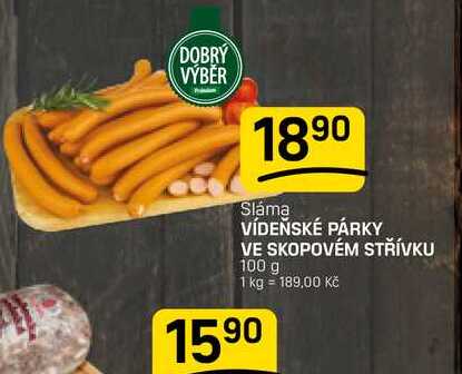 VÍDEŇSKÉ PÁRKY VE SKOPOVÉM STŘÍVKU 100 g 