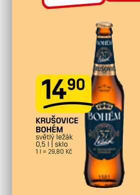 KRUŠOVICE BOHÉM světlý ležák sklo 0,5l