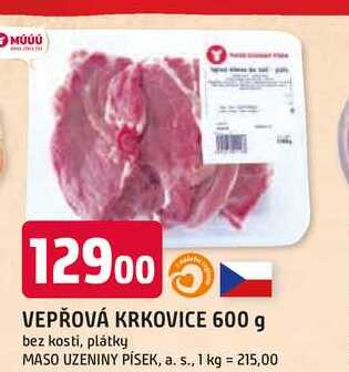 VEPŘOVÁ KRKOVICE 600 g bez kosti, plátky 