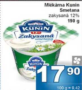 Mlékárna Kunín Smetana zakysaná 12% 190 g