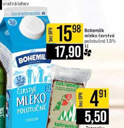 Bohemilk mléko čerstvé polotučné 1,5% 1l