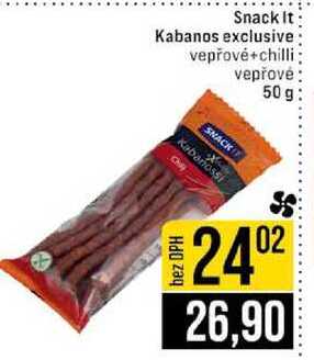 Snack It Kabanos exclusive vepřové+chilli vepřové 50 g
