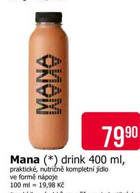 Mana drink 400 ml, praktické, nutričně kompletní jídlo ve formě nápoje