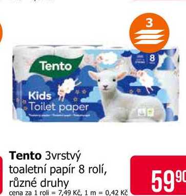 Tento 3vrstvý toaletní papír 8 rolí, různé druhy