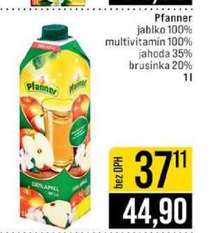 Pfanner jablko 100% multivitamín 100% jahoda 35% brusinka 20% 1l