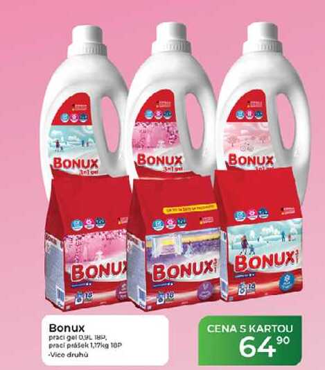 Bonux praci gel 0,9l 18, prací prášek 1,17kg