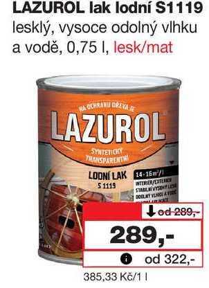 LAZUROL lak lodní S1119 lesklý, vysoce odolný vlhku a vodě, 0,75l