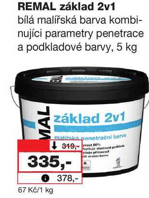 REMAL základ 2v1 bílá malířská barva kombinující parametry penetrace a podkladové barvy, 5 kg