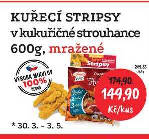 KUŘECÍ STRIPSY v kukuřičné strouhance 600g, mražené 