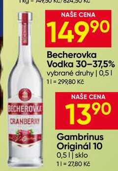 Becherovka Vodka 30-37,5% vybrané druhy 0,5l