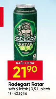 Radegast Ratar světlý ležák 0,5l plech